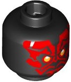 Minifigure, Head Alien with SW Darth Maul, Red Face, Bright Light Orange Eyes with White Glints, Neutral Pattern: {черен}