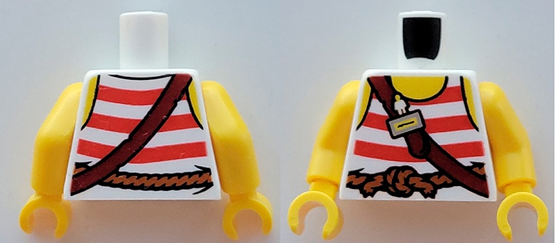 Torso Pirate Tank Top with Red Horizontal Stripes, Rope Belt, Shoulder Strap, Name Tag and Yellow Neck and Shoulders Pattern / Yellow Arms / Yellow Hands: {бял}