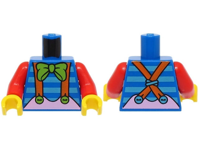 Torso Shirt with Medium Azure Stripes, Lime Bow, Bright Pink Skirt with Orange Suspenders Pattern (BAM) / Red Arms / Yellow Hands: {ярко син}
