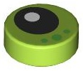 Tile, Round 1 x 1 with Black Eye with White Pupil and 3 Bright Green Dots Pattern: {ярко жълто-зелен}