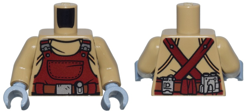 Torso Dark Red Overalls, Silver Buckles and Pouches, Reddish Brown Utility Belt Pattern / Dark Tan Arms / Sand Blue Hands: {пясъчно жълт}