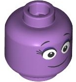 Minifigure, Head Black Eyebrows and Eyelashes, Large White Eyes with Dark Purple Upper Eyelids, Thin Closed Mouth Smile Pattern: {умерено лавандулов}