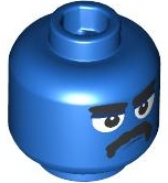 Minifigure, Head Thick Black Eyebrows, Large White Eyes with Dark Blue Upper Eyelids, Moustache, Closed Mouth, Scowl Pattern: {ярко син}
