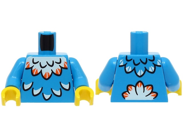 Torso with White Feathers with Orange Tips Pattern (BAM) / Dark Azure Arms / Yellow Hands: {тъмно небесносин}