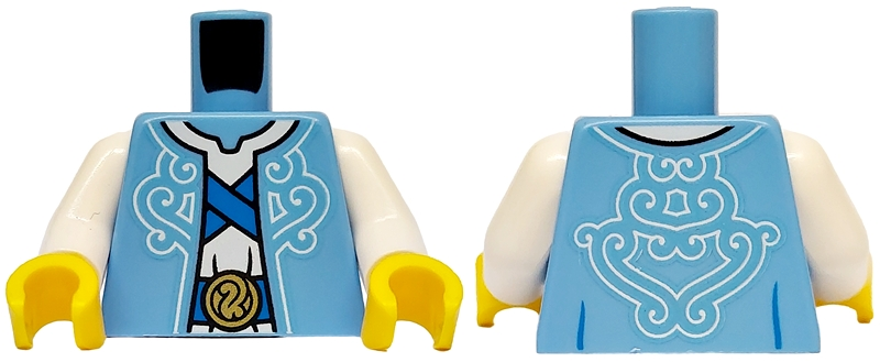 Torso Robe with White Swirls over Tunic, Blue Straps and Belt with Gold Buckle Pattern / White Arms / Yellow Hands: {умерено син}