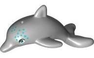 Dolphin, Friends / Elves, Jumping with Bottom Axle Holder with Dark Turquoise Eyes and Spots Pattern: {умерено каменно сив}