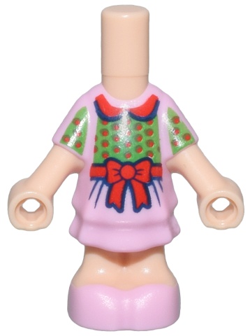 Micro Doll, Body with Molded Bright Pink Short Layered Dress and Shoes and Printed Bright Green Top with Red Rounded Collar and Bow and Dots Pattern: {светло нуга}