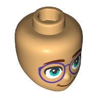 Mini Doll, Head Friends with Thick Reddish Brown Eyebrows, Dark Turquoise Eyes, Round Dark Purple Glasses, and Closed Mouth Smile Pattern: {умерен тан}
