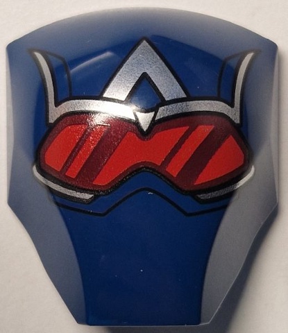 Large Figure Armor, Smooth with 2 x 2 Round Brick Attachment with Goggles with Single Red Lens and Dark Red Reflections, Silver Stylized Capital Letter A on Forehead Pattern (New Captain America Head): {земно син}