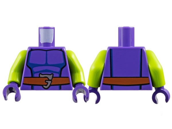Torso Dark Blue Muscle Contours, Reddish Brown Belt with Silver Letter G Buckle Pattern / Lime Arms / Dark Purple Hands: {светло виолетов}