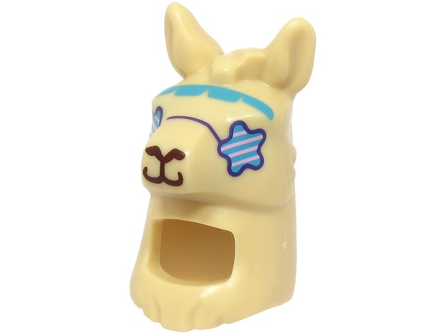 Minifigure, Headgear Head Cover, Costume Llama Head and Neck with Sunglasses Star Shaped, Medium Azure Headband, Dark Brown Nose and Mouth Pattern (BAM): {тухлено жълт}