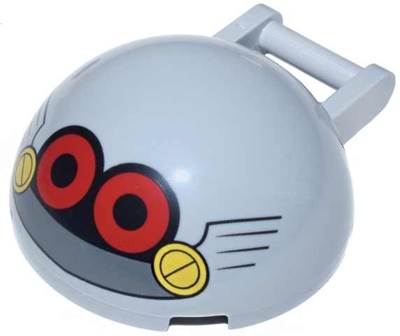 Windscreen 4 x 4 x 1 2/3 Canopy Half Sphere with Bar Handle with Red and Black Round Eyes, Yellow Screws, and Dark Bluish Gray Mouth Pattern (Sonic the Hedgehog Eggrobo Face): {умерено каменно сив}