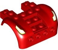 Vehicle, Mudguard 6 x 4 with 4 Studs on Front with White Headlights and Yellow Blinkers with Black Outline Pattern: {ярко червен}