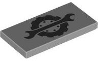 Tile 2 x 4 with Black Wheel and Spanner Wrench Pattern: {умерено каменно сив}