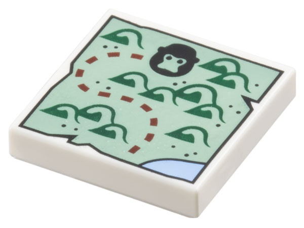Tile 2 x 2 with Map with Sand Green Land, Dark Green Hills, Black Gorilla Head and Dark Red Dotted Line Pattern: {бял}