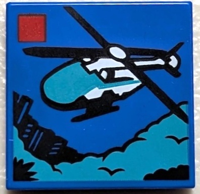 Tile 2 x 2 with LEGO City Set 60405 Emergency Rescue Helicopter Box Art Pattern: {ярко син}