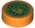 Tile, Round 1 x 1 with Olive Green Beetle and Magnifying Glass on Green Background Pattern: {ярко оранжев}