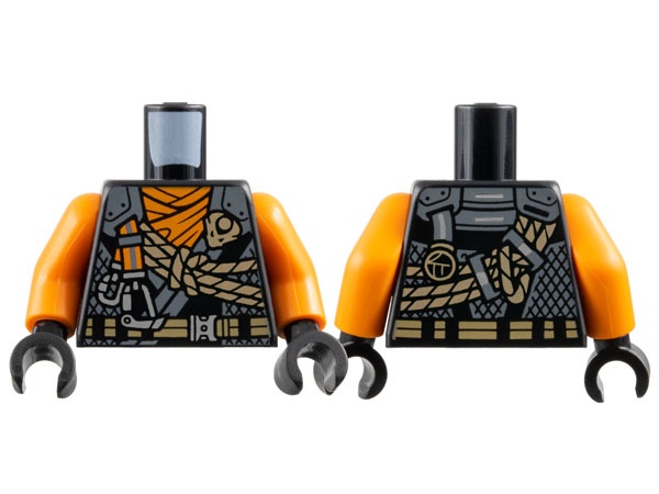Torso Tunic with Dark Bluish Gray Shoulders, Orange Scarf, Gold Dragon Head and Ropes and Silver Carabiner Pattern / Orange Arms / Black Hands: {черен}