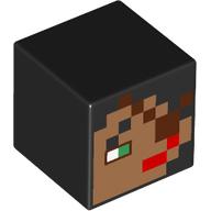 Minifigure, Head, Modified Cube with Pixelated Medium Nougat Face, Red Lips, Green Eye, Reddish Brown Eye Patch Pattern (Minecraft Buccaneer): {черен}