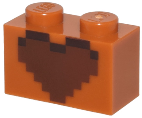 Brick 1 x 2 with Reddish Brown and Dark Brown Pixelated Heart Decorative Pot Pattern: {тъмно оранжев}