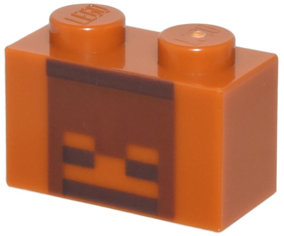 Brick 1 x 2 with Reddish Brown and Dark Brown Pixelated Skull Decorative Pot Pattern: {тъмно оранжев}