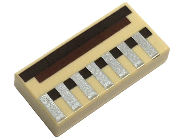 Tile 1 x 2 with Pixelated Dark Brown and Reddish Brown Lines and Squares and Silver Grille Pattern (Minecraft Loom): {тухлено жълт}