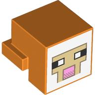 Creature Head Pixelated with Black and White Eyes, Bright Pink Nose, Tan Face with Dark Tan Outline on White Background Pattern (Minecraft Sheep): {ярко оранжев}