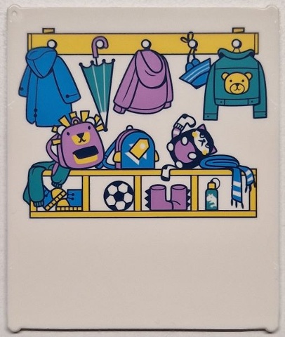 Glass for Window 1 x 6 x 6 Flat Front with Dark Azure, Dark Turquoise, Medium Lavender and Yellow Coats, Jackets, Umbrella, School Bags, Shoes and Soccer Ball Pattern: {бял}