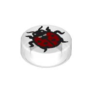 Tile, Round 1 x 1 with Ladybug, Small White Eyes and Black Antennae Pattern: {прозрачен}