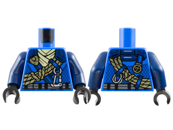 Torso Tunic with Dark Blue Shoulders, Bright Light Yellow Scarf, Gold Dragon Head and Ropes and Silver Carabiner Pattern / Dark Blue Arms / Black Hands: {ярко син}