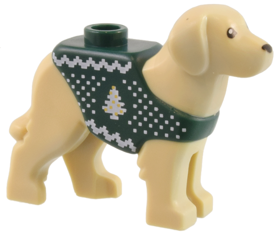 Dog, Labrador / Rescue Dog with Molded Dark Green Vest and Printed White and Gold Knit Fair Isle Holiday Sweater Pattern: {тухлено жълт}