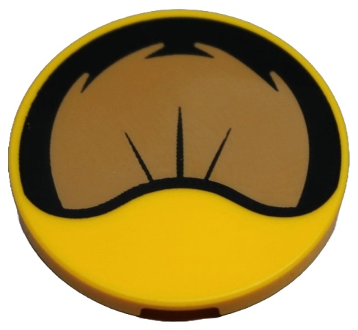 Tile, Round 3 x 3 with Black and Medium Nougat Inner Ear Pattern: {огнено жълто-оранжев}