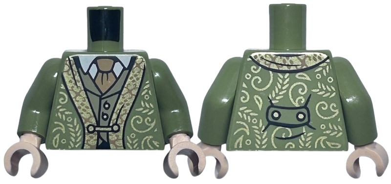 Torso Jacket with Gold and Copper Trim and Filigree over Dark Tan Vest and White Shirt, Medium Nougat Tie Pattern / Olive Green Arms / Light Nougat Hands: {маслинено зелен}