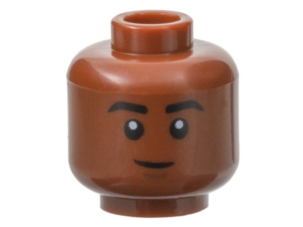 Minifigure, Head Black Eyebrows, Dark Brown Chin Dimple, Lopsided Grin Pattern: {червеникаво-кафяв}