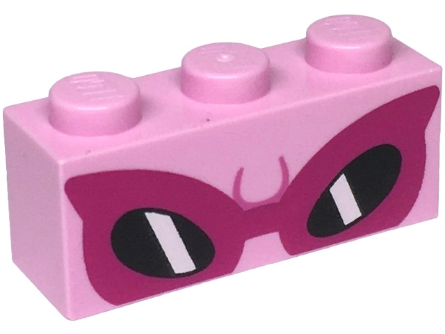 Brick 1 x 3 with Dark Pink Line and Sunglasses with Magenta Pointed Frame and Black Lenses with White Stripes Pattern (Super Mario Roy Upper Face): {светло пурпурен}