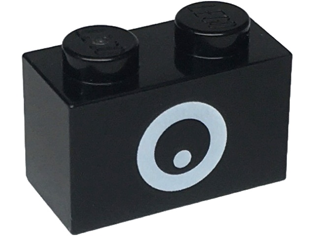 Brick 1 x 2 with White Circle and Dot Pattern (Super Mario Chain Chomp Eye): {черен}