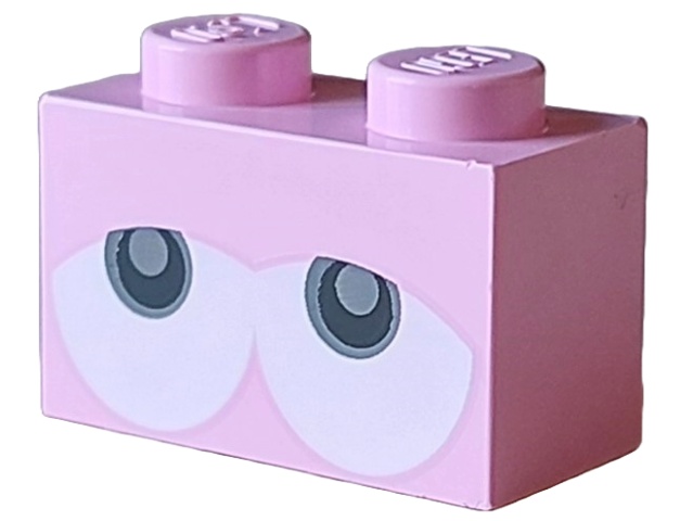 Brick 1 x 2 with Black and Dark Bluish Gray Eyes Partially Closed on White Background Pattern (Super Mario Baby Yoshi): {светло пурпурен}