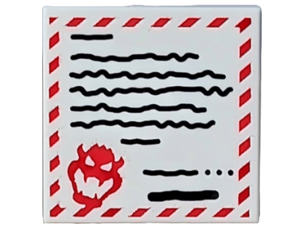 Tile 2 x 2 with Letter with Red Blocked Edge and Bowser Head, Black Scribbles and Dots Pattern: {бял}
