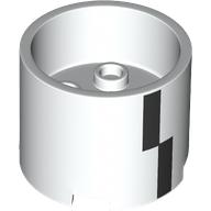 Brick, Round 3 x 3 x 2 with Recessed Center and Axle Hole with 2 Black Rectangles Pattern: {бял}