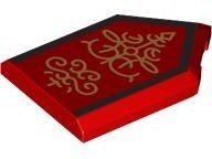 Tile, Modified 2 x 3 Pentagonal with Gold Ornaments and Black Trim Pattern (BrickHeadz Queen Amidala Dress): {ярко червен}