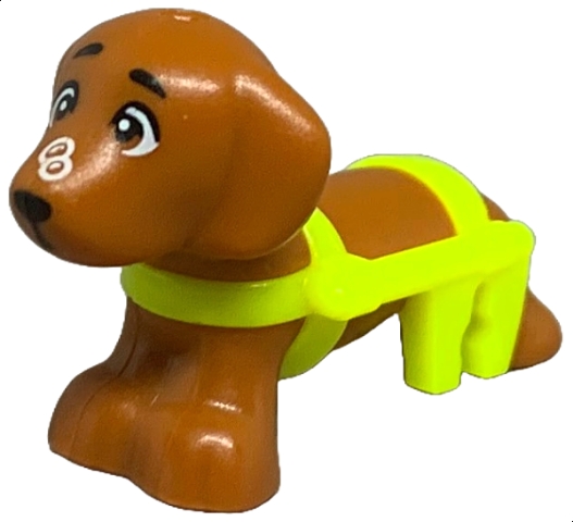 Dog, Friends, Dachshund with Molded Neon Yellow Wheelchair Harness and Printed Eyes, Black Nose and White Bubbles Pattern (Pickle): {тъмно оранжев}