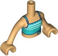 Torso Mini Doll Girl Dark Turquoise Swimsuit Top with White Wavy Stripes Pattern, Medium Tan Arms with Hands: {умерен тан}