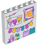 Panel 1 x 6 x 5 with Dark Turquoise, Dark Pink, Lavender and Yellow Kitten Garland, Cat Painting, Paint and Cats Pattern: {бял}