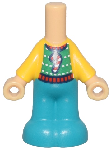Micro Doll, Body with Molded Bright Light Orange Top and Dark Turquoise Pants and Printed Holiday Sweater with Red and White Candy Cane Pattern: {умерен тан}