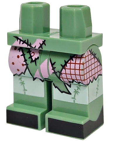 Hips and Legs with Bright Pink, White and Dark Red Ragdoll Patchwork, Black Stitching and Toes Pattern: {пясъчно зелен}
