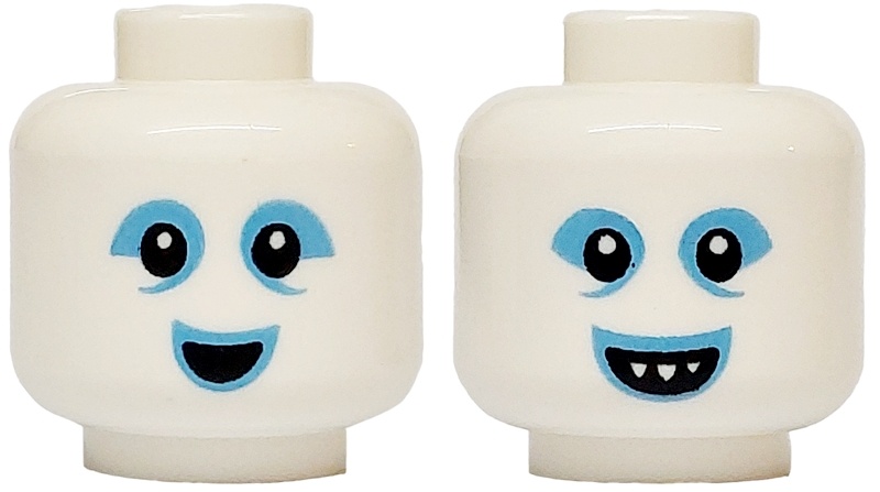 Minifigure, Head Dual Sided Alien, Black Eyes, Medium Blue Eye Shadow, Open Mouth / Smile with Pointed Teeth Pattern: {бял}