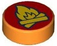 Tile, Round 1 x 1 with Yellow Campfire on Red Background Pattern: {ярко оранжев}