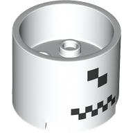 Brick, Round 3 x 3 x 2 with Recessed Center and Axle Hole with Black Checkered and 2 Squares Pattern: {бял}