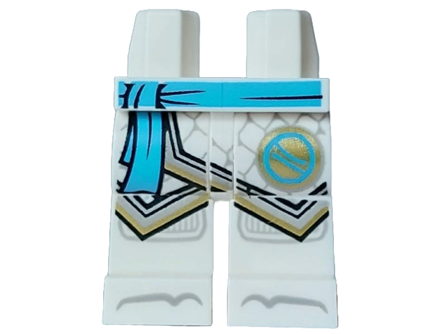 Hips and Legs with Medium Azure Sash, Ninjago Logogram Letter Z in Circle, Light Bluish Gray Robe Ends with Gold Trim, Knee Pads and Toes Pattern: {бял}