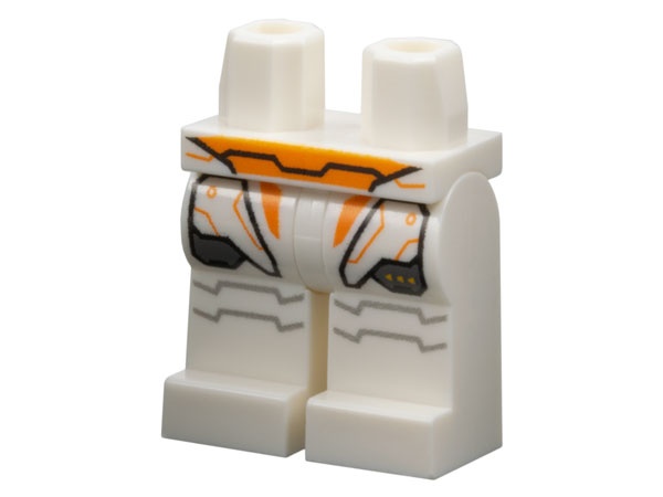 Hips and Legs with Orange Belt and Trim, Armor Plates with Black Outlines and Light Bluish Gray Panel Lines Pattern: {бял}